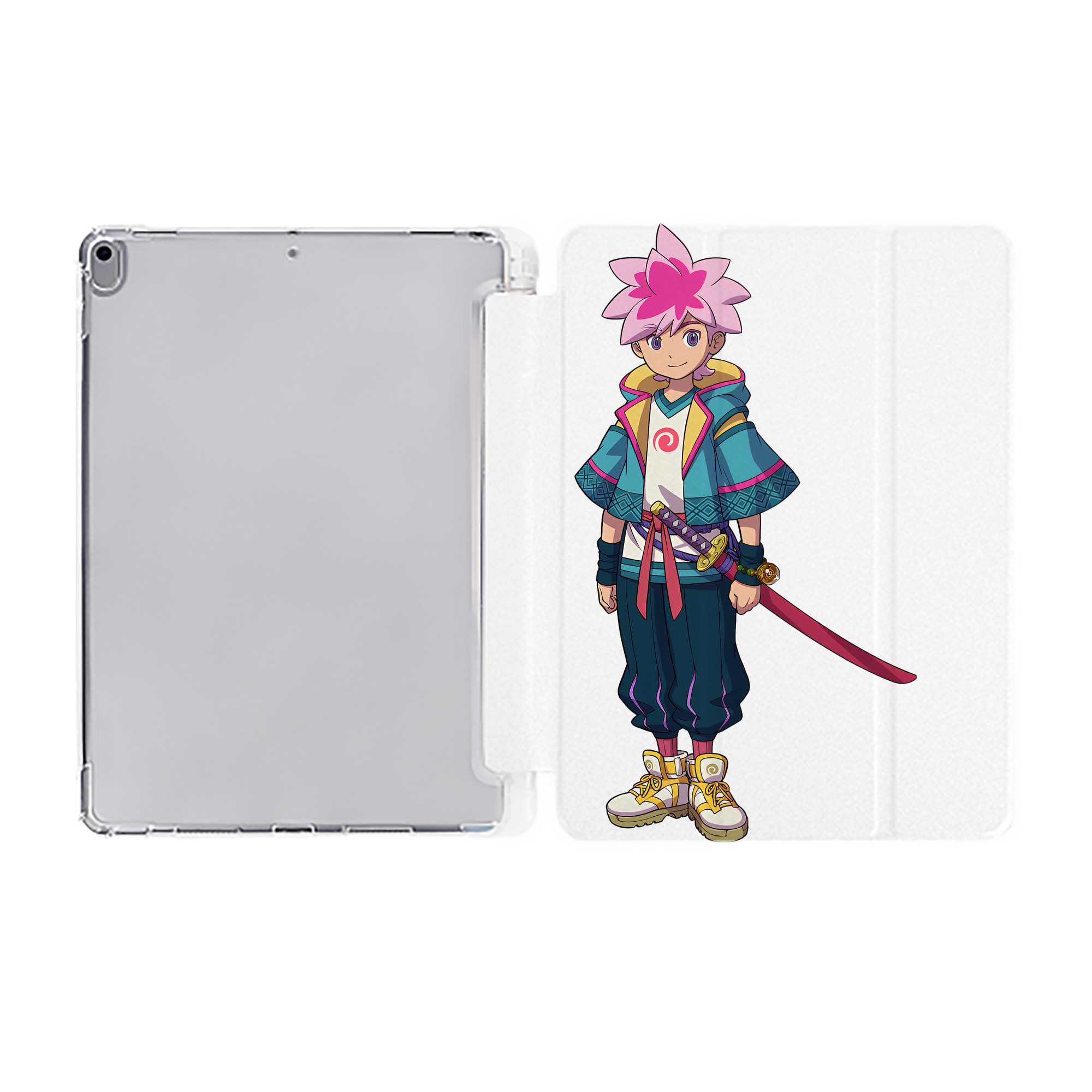 （画像用） 妖怪ウォッチ Yo-kai Watch IPad ケース ペン収納付き 三つ折りスタンド PUレザー×シリコン 対応機種9.5/10.5/10.9インチ